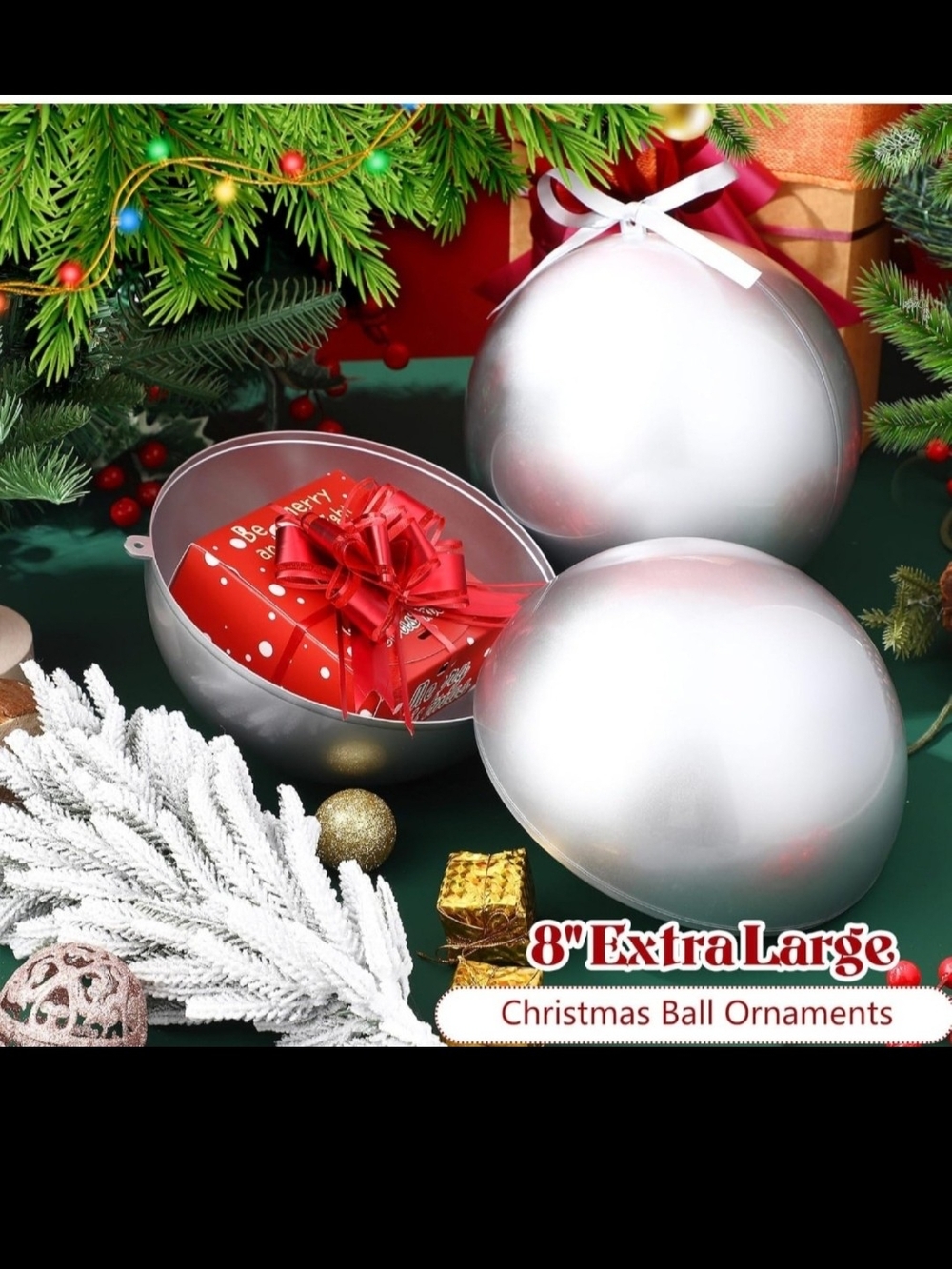 Silver 8" Extra Large Christmas Ball Ornament - Festive Gift Box